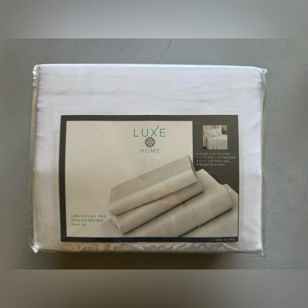 NWT Luxe Home California King 4 Piece White Soft Microfiber Sheet Set